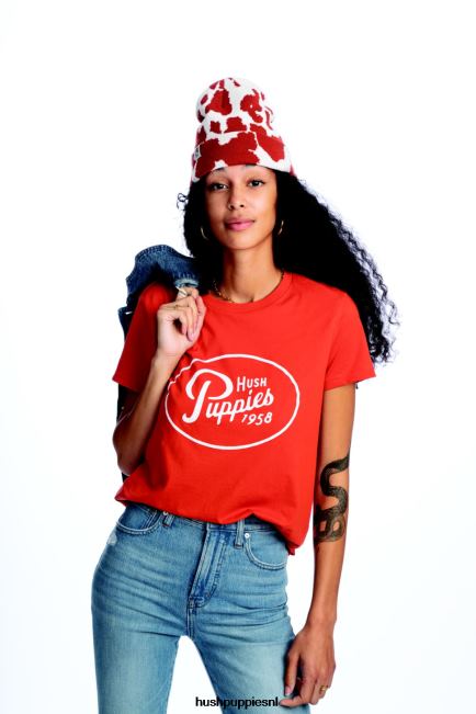 Hush Puppies T-shirt met retro script voor dames XX56J240 t-shirts