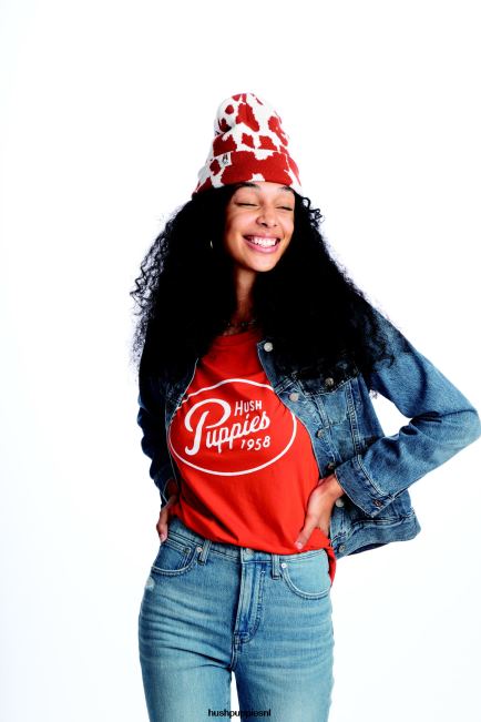 Hush Puppies T-shirt met retro script voor dames XX56J240 t-shirts